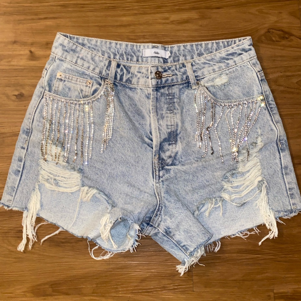 Rhinestone Fringe Denim Shorts